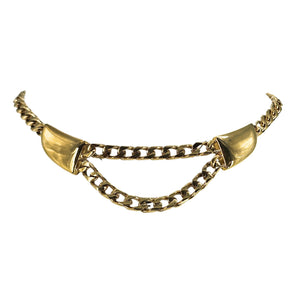 Gold tone double-strand chain necklace with curved front plates