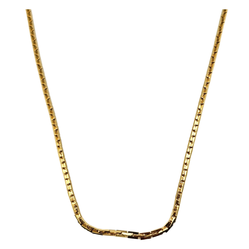 Gold tone snake link necklace with flat links, arched chain
