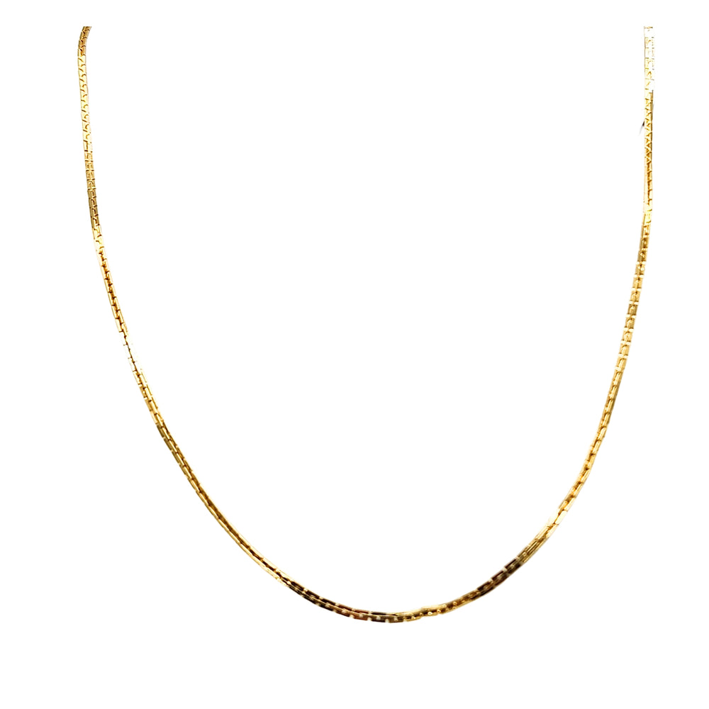Gold tone snake link necklace with flat links, arched chain