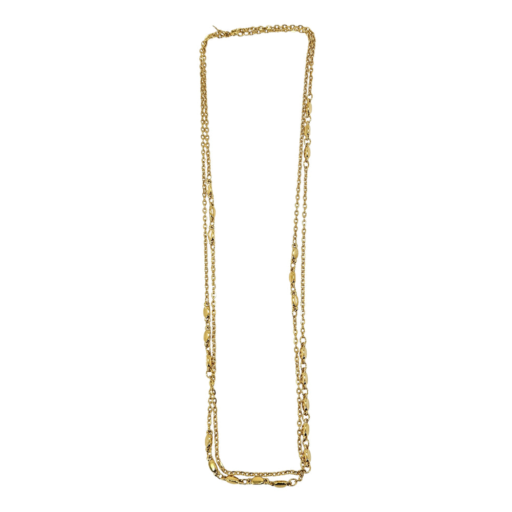 Gold tone oval bead station necklace with open oval outline and linked stations