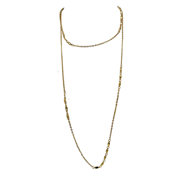 Vintage 1980s Gold Tone Oval Bead  Station Necklace