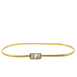 Gold-tone snake belt with rectangular iridescent buckle
