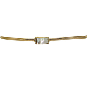Gold-tone snake belt with center rectangular iridescent clasp