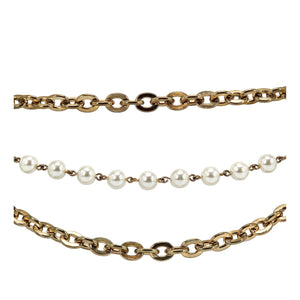 Gold chain belt with faux pearl bead row and matching curb-link details