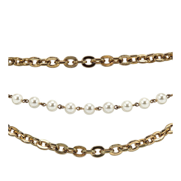 Gold chain belt with faux pearl bead row and matching curb-link details