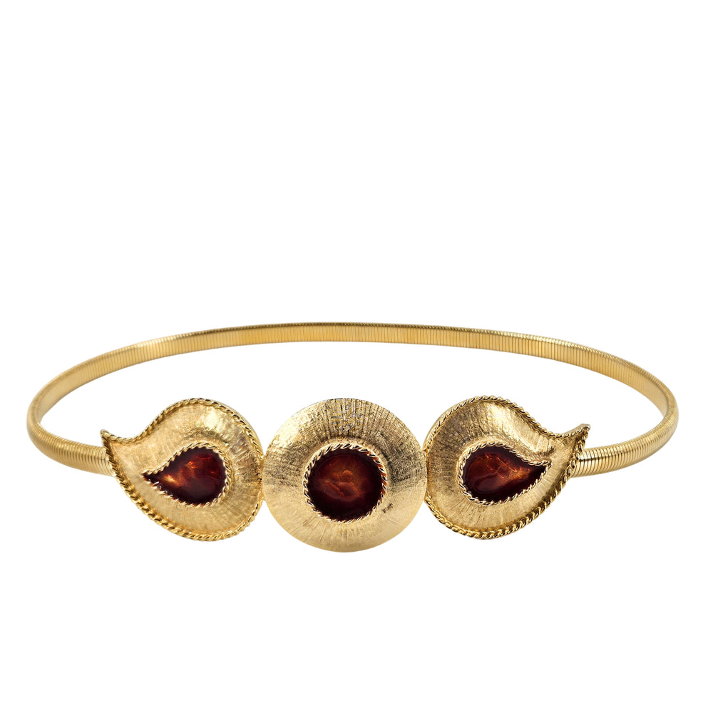 Vintage goldtone snake coil belt with three cabochon red-brown gemstone accents