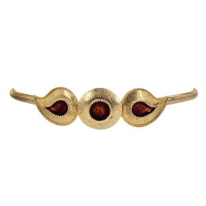 Goldtone snake coil belt with three oval cabochon gemstone panels and coiled ends