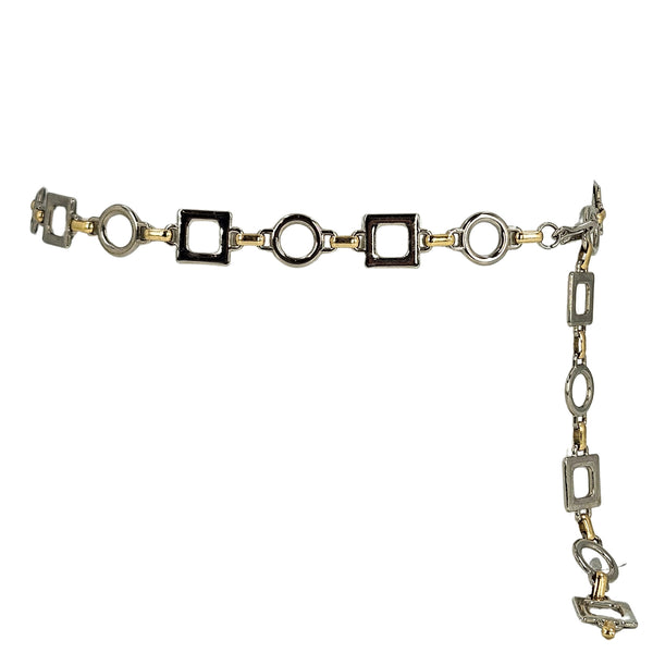 Chain belt shown with clasp and dangling adjustment links.