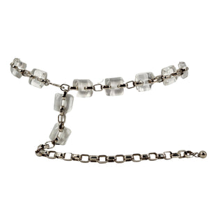 Clear lucite cube chain belt with silver-tone links and layered hanging sections