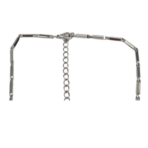 Silvertone necklace clasp with extension chain and rectangular bar link segments