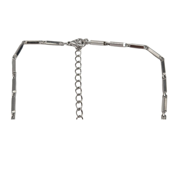 Silvertone necklace clasp with extension chain and rectangular bar link segments