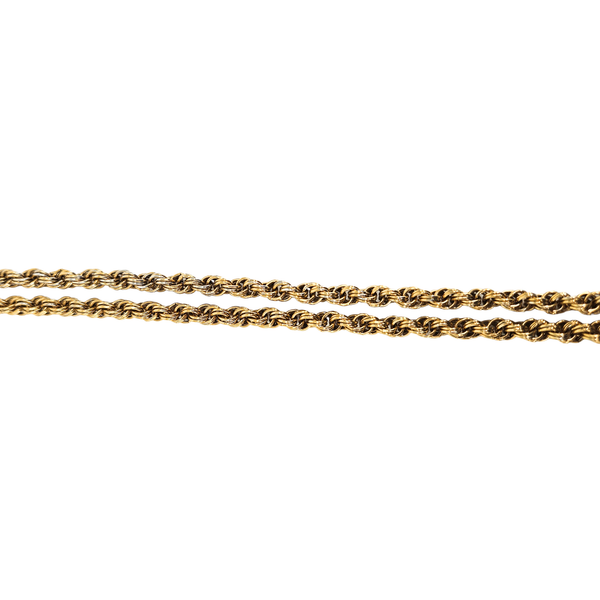 Gold long-link chain necklace, braided oval link detail