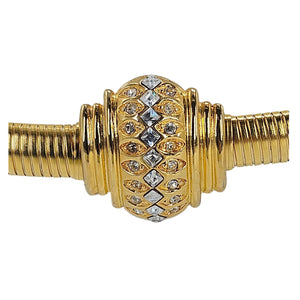 Vintage 1980s Rhinestone Oval Clasp Gold-Tone Stretch Snake Chain Belt
