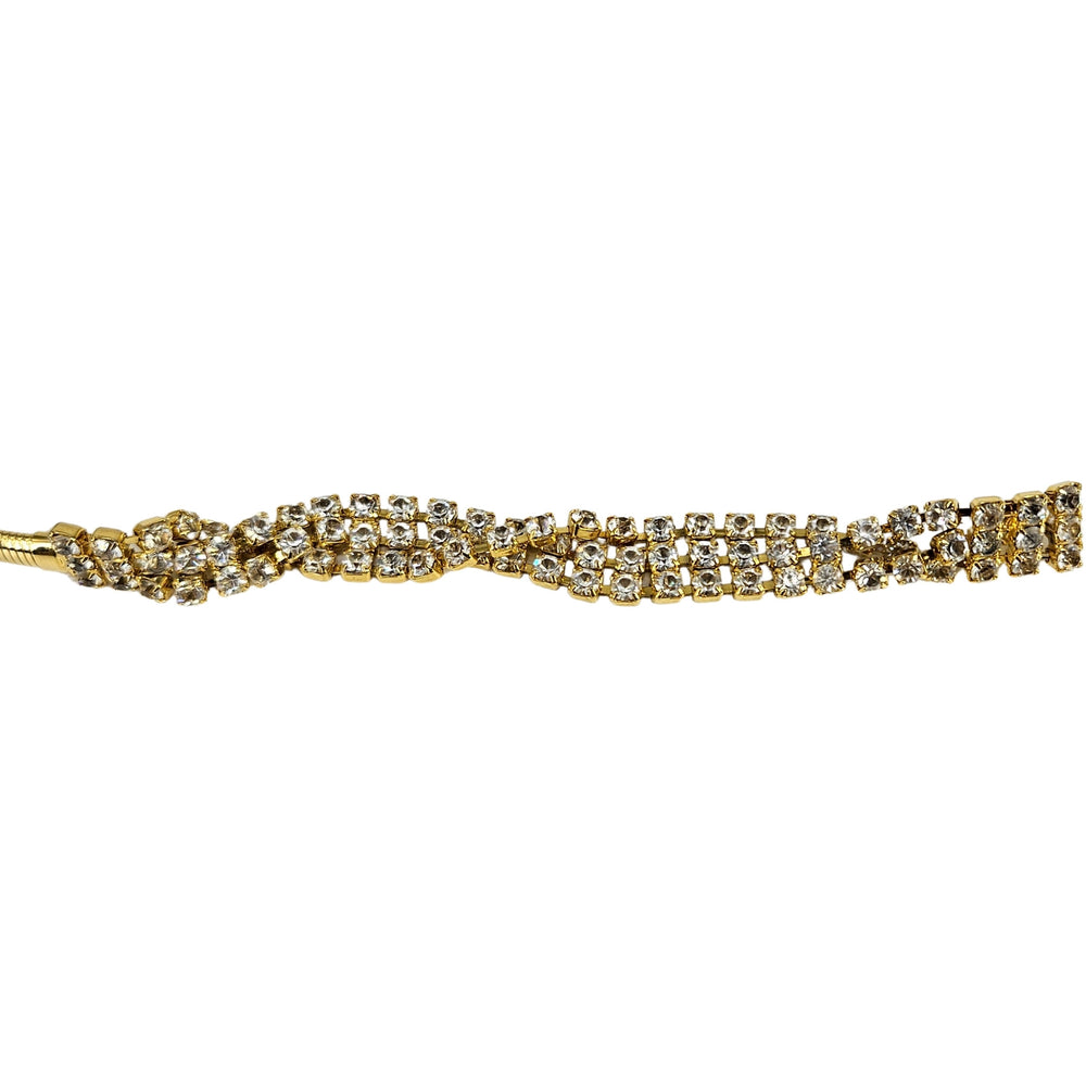 Gold-tone stretch snake belt with rhinestone beaded center and slim loop ends