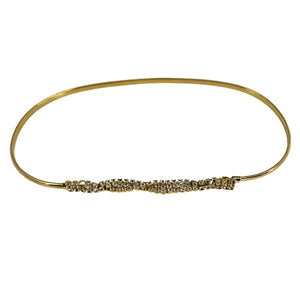 Gold-tone stretch snake belt with rhinestone beaded center and slim loop ends