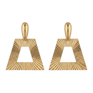 Pair of goldtone geometric clip-on earrings with textured triangle drops