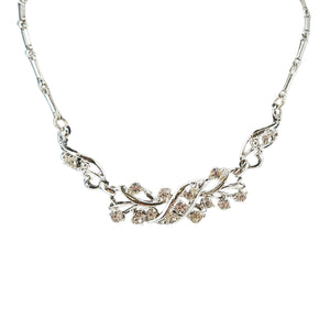 Rhinestone vine collar necklace with silver-tone chain and leaf-like sparkle links.