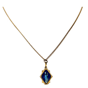 Gold-tone chain necklace with blue Virgin Mary cameo style pendant