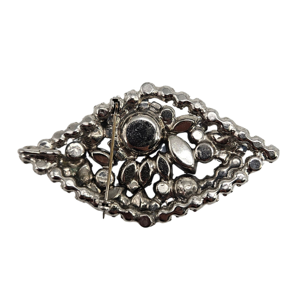 Vintage light blue rhinestone brooch/pendant with white accents, oval cluster