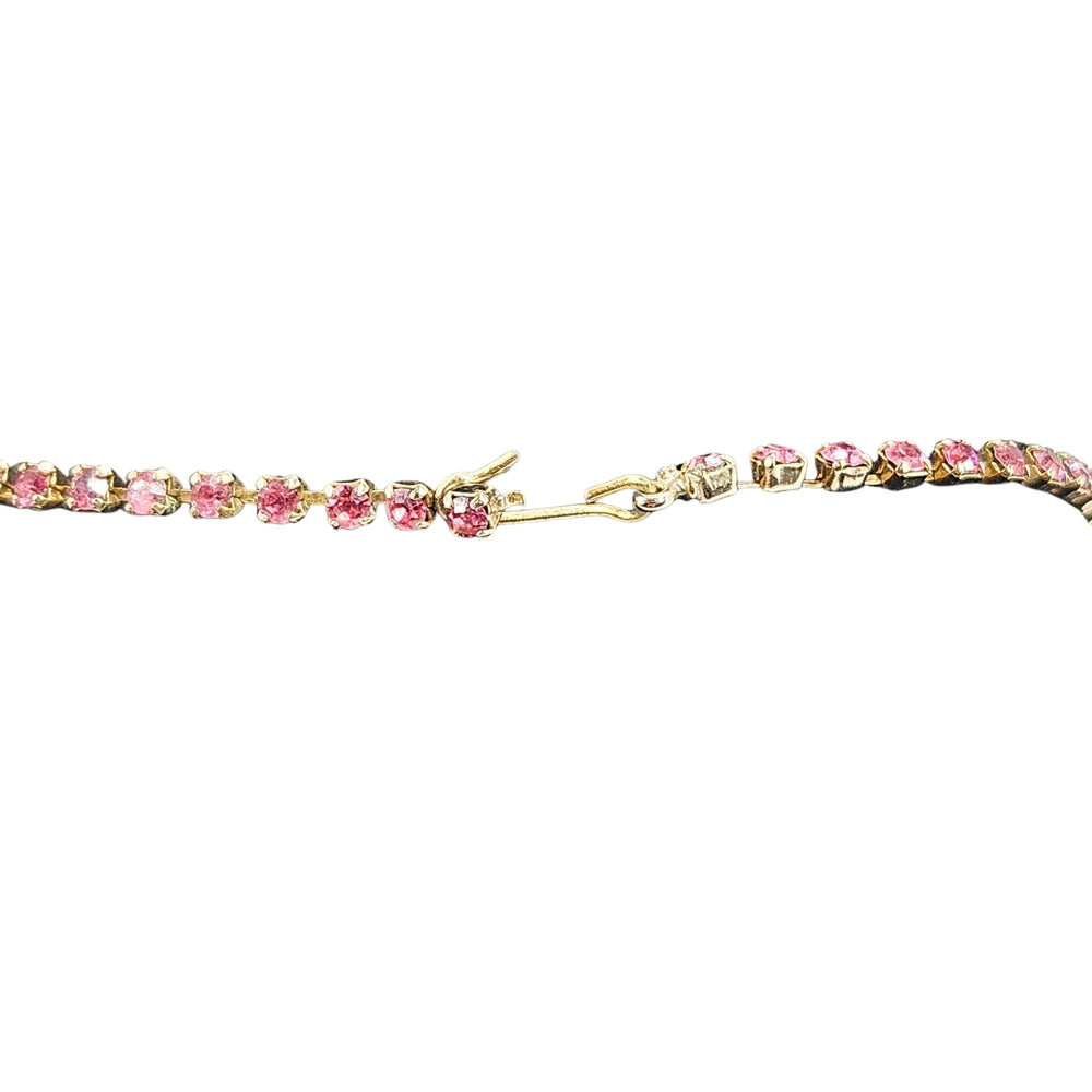 Pink rhinestone choker necklace with faceted drop flower pendant