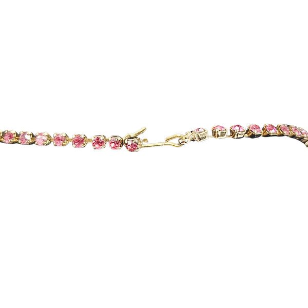 Pink rhinestone choker clasp section with gold-tone connector