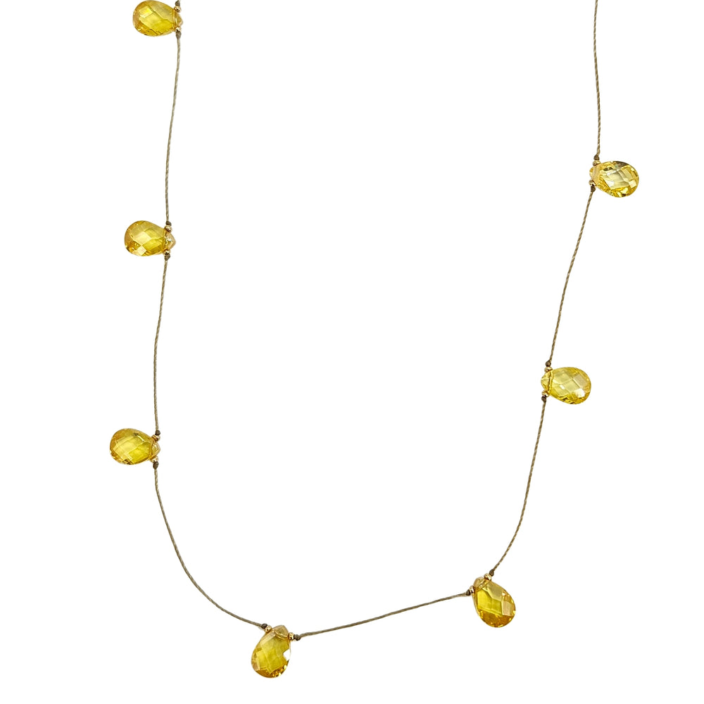Yellow faceted teardrop gemstone station necklace with thin chain and small gold links