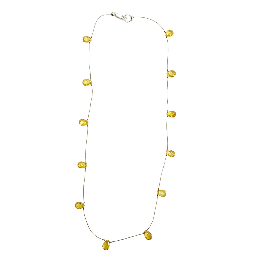 Yellow faceted teardrop gemstone station necklace with thin chain and small gold links