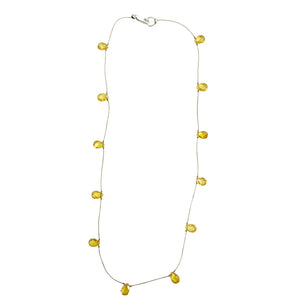 Yellow faceted teardrop gemstone station necklace with thin chain and small gold links