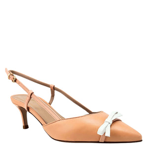 Light pink leather slingback kitten heel with bow-front detail and thin straps