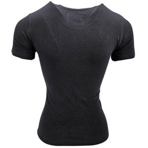 Black plain T-shirt with short sleeves and crew neck