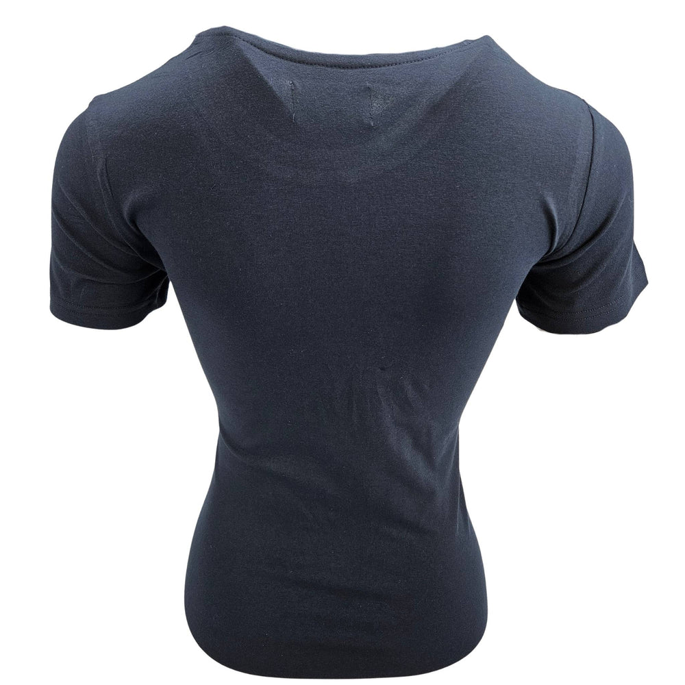 Navy crewneck T-shirt with lavender glitter star graphic