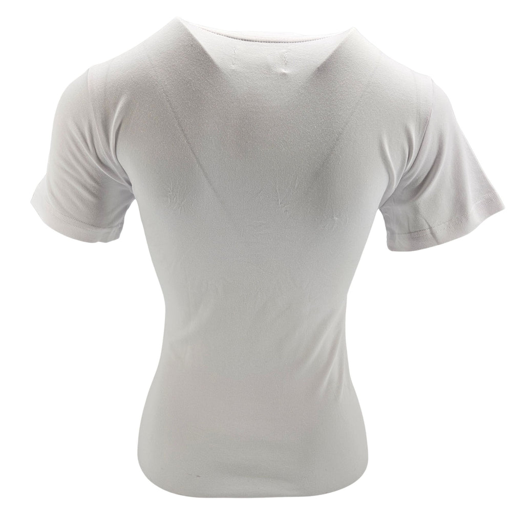 White crew-neck T-shirt with large emerald green star graphic on front