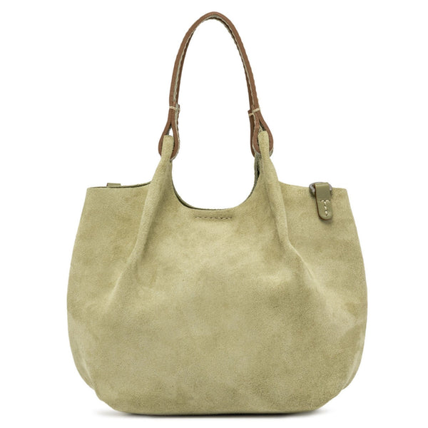 Light green leather mini hobo bag with two top handles