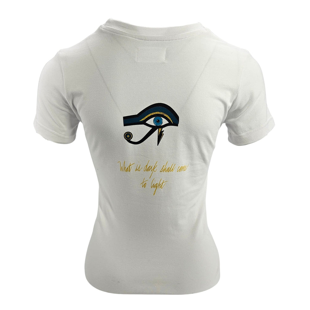 White graphic T-shirt for women with gold star front print