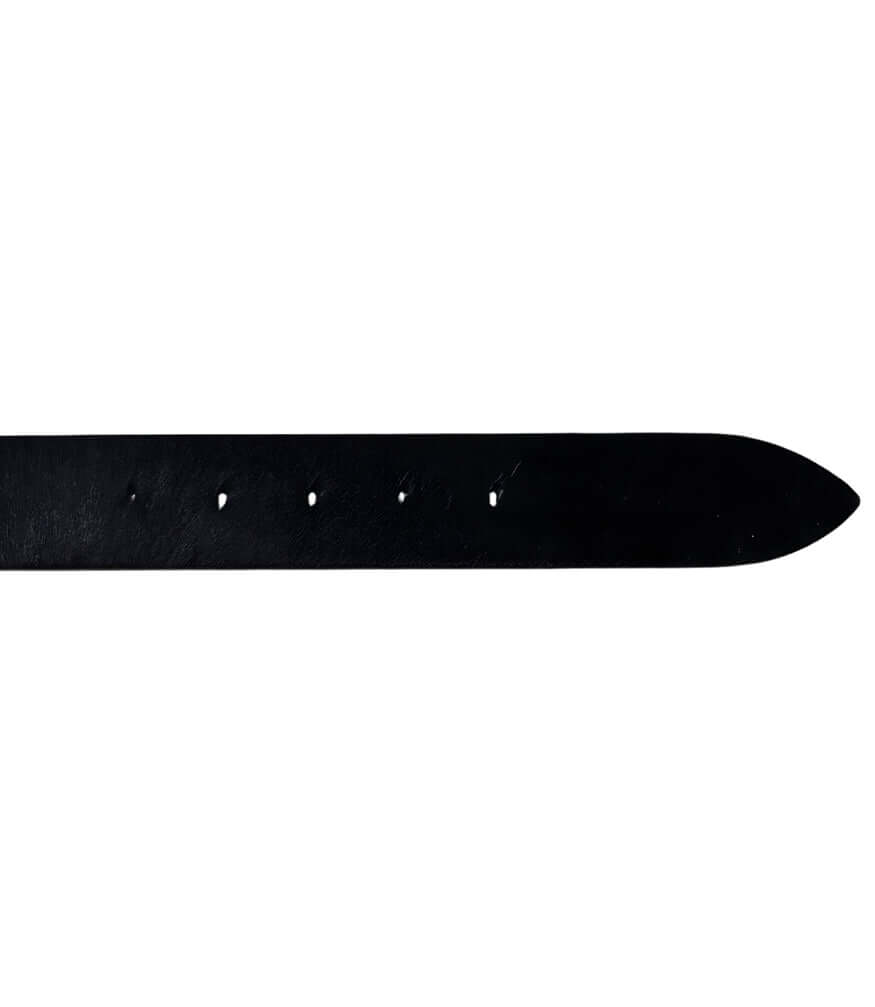 Black calf hair belt with oval rhinestone buckle and keeper