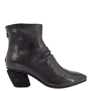 Black leather ankle boot with block heel, pull-on style