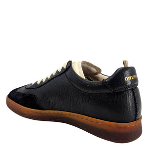 Chance/101 black leather lace-up sneaker, heel and side view with cream laces