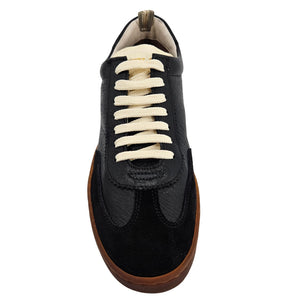 Chance/101 black leather lace-up sneaker, top view of cream laces and sole