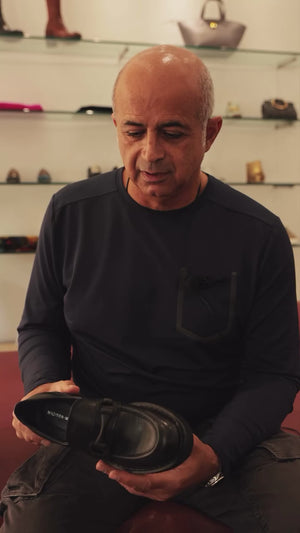 owner explains the construction and material of the chunky loafers by madison maison 