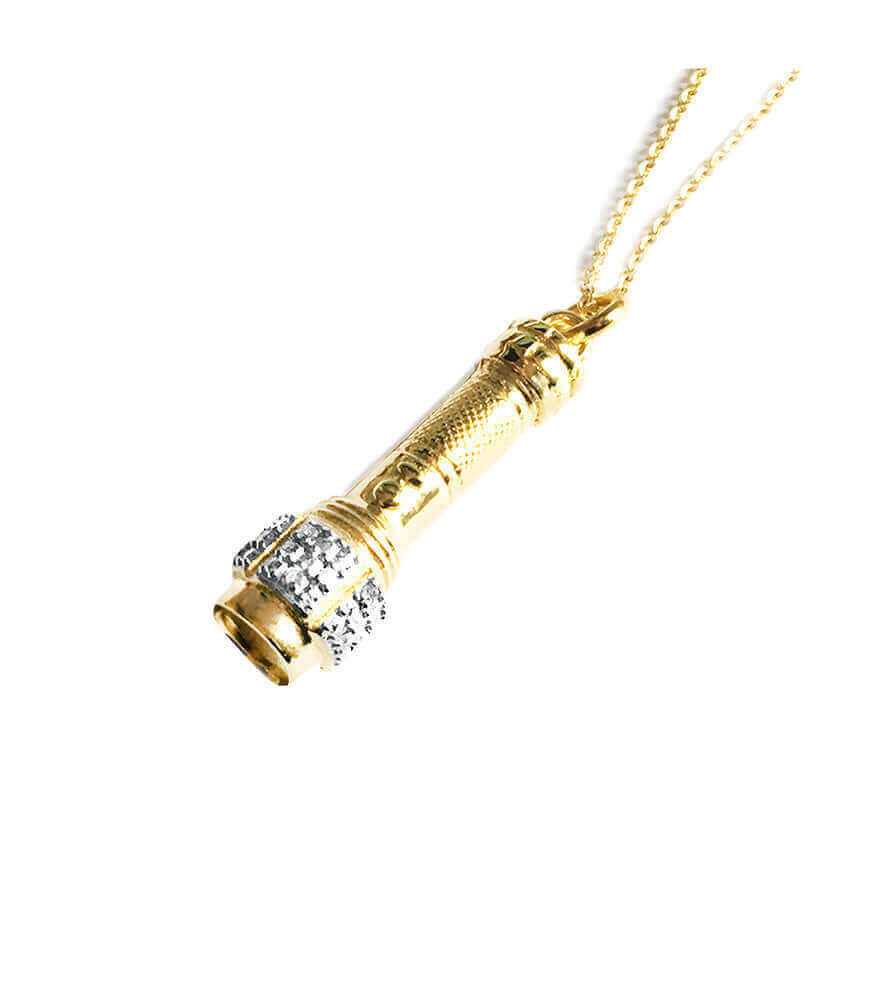 Gold necklace with cylindrical crystal pendant and link chain