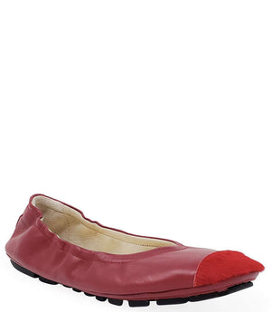 Red ballet flat with rounded toe and low-profile sole, slip-on style