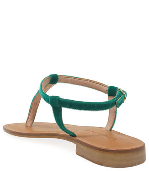 Emerald green thong sandal with ankle strap and jeweled embellishments