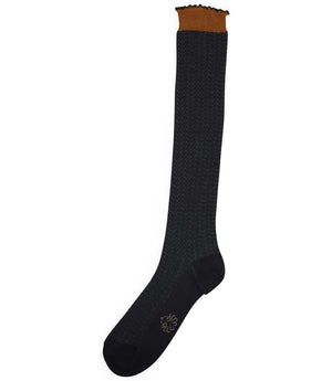 Long dress sock with ribbed cuff and subtle speckled knit, dark charcoal