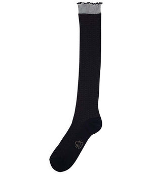 Long black ribbed-cuff dress sock with subtle ankle motif
