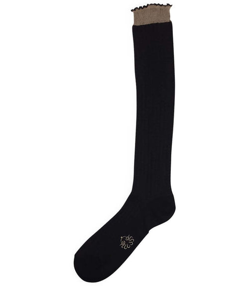Black long ribbed sock with small ankle logo