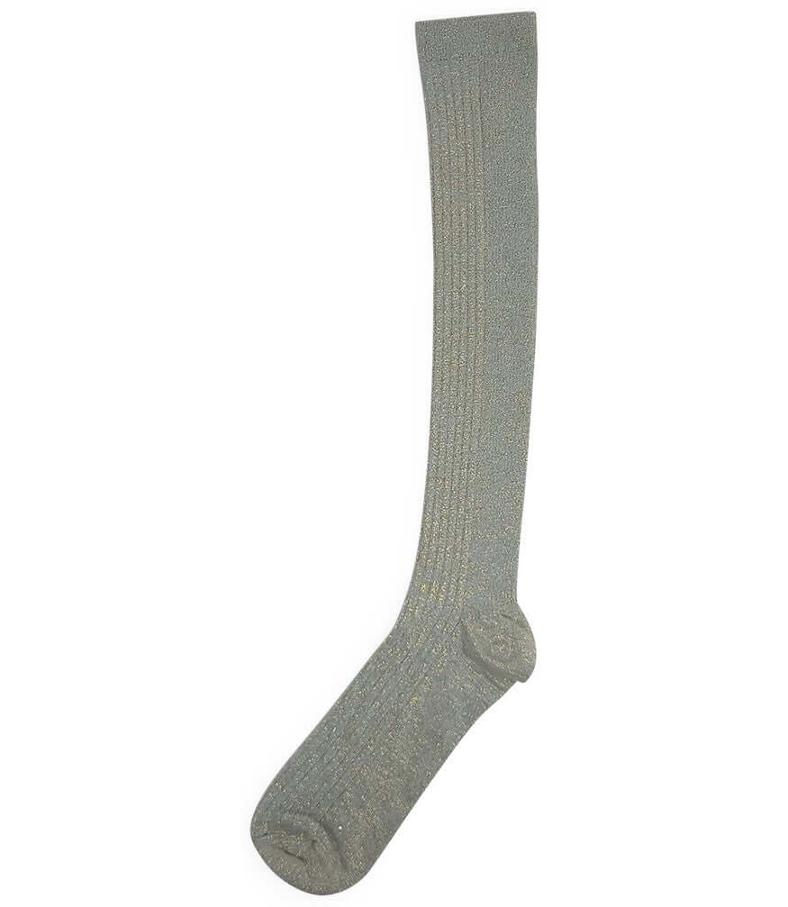 Women's long knit socks, light gray with ribbed texture and reinforced heel toe