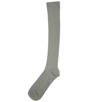 Women's long knit socks, light gray with ribbed texture and reinforced heel toe