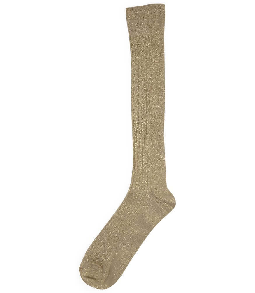 Tan long socks for women with a smooth knit texture