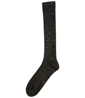 Pair of long black socks with subtle gold speckle texture