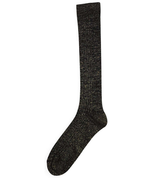 Pair of long black socks with subtle gold speckle texture